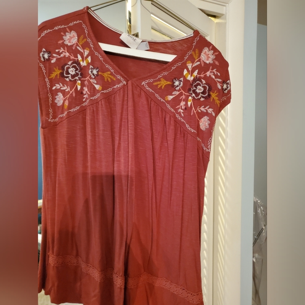Knox Rose Rust Floral Top Size Large